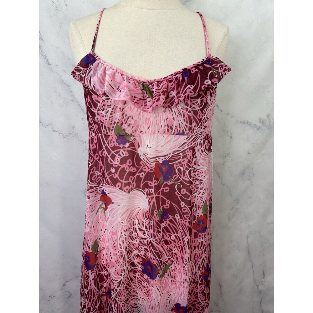 Vintage Vanity Fair Mod Slip Dress 38 L Retro Pink Floral Nylon Whimsical Ruffle - Picture 8 of 13